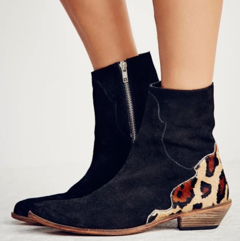 Free People Last Outlaw Calf Hair Ankle Boot Black